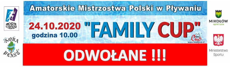 IMPREZA ODWOŁANA ! Amatorskie Mistrzostwa Polski w Pływaniu – „FAMILY CUP” – XIV edycja